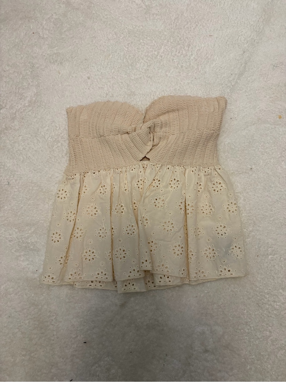 Forever 21 Cream Strapless Knit Peplum Top